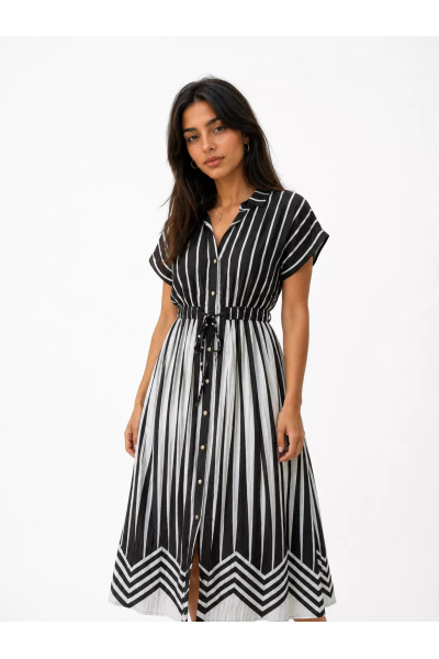 Robe-Chemise à Rayures Femme Tunisie | Robe Mi-Longue Plissée