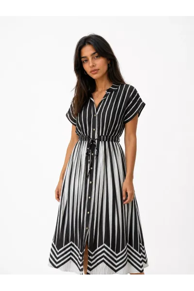Robe-Chemise à Rayures Femme Tunisie | Robe Mi-Longue Plissée