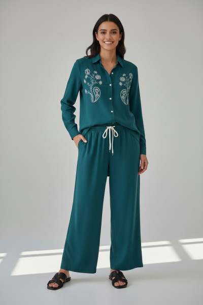 Ensemble Femme Chemise Manches Longues & Pantalon Large | Style Chic Tunisie