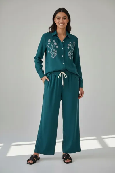 Ensemble Femme Chemise Manches Longues & Pantalon Large | Style Chic Tunisie