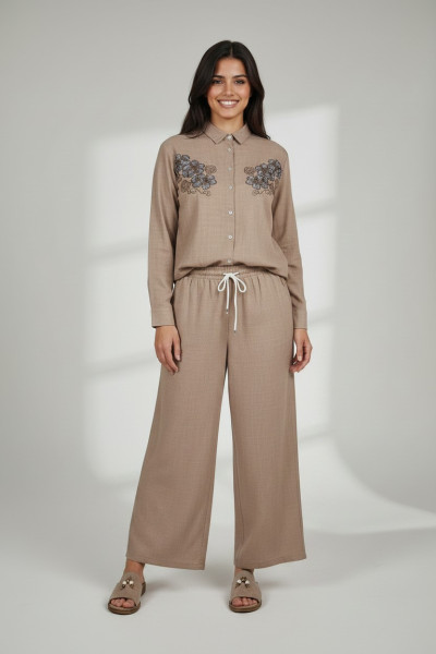 Ensemble Femme Chemise Fleurie & Pantalon Large | Style Chic Tunisie