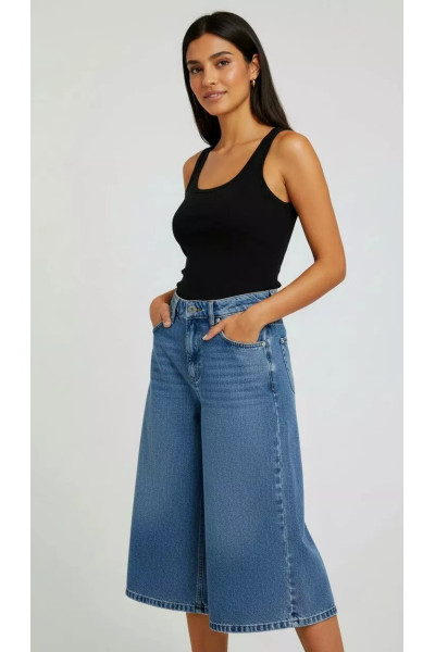 Pantacourt en Jean Coupe Large & Taille Haute | Mode Femme Tunisie