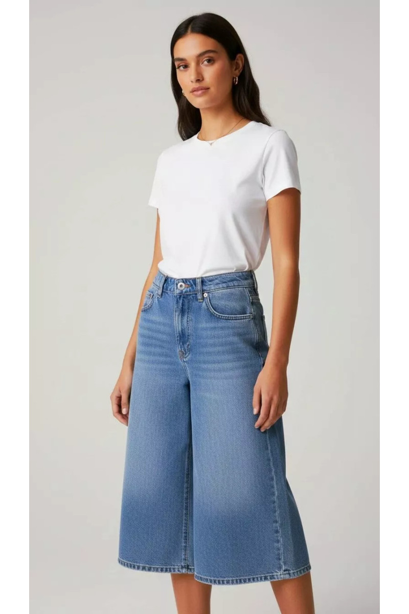 Pantacourt en Jean Coupe Large & Taille Haute | Mode Femme Tunisie