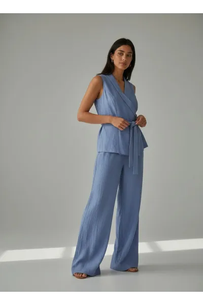 Ensemble Tailleur Femme Gilet Cache-Cœur & Pantalon Large | Mode Tunisie