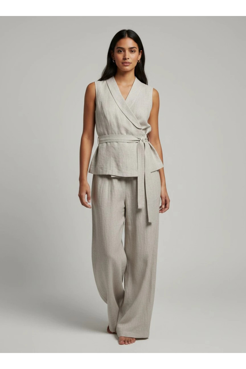 Ensemble Tailleur Femme Gilet Cache-Cœur & Pantalon Large | Mode Tunisie