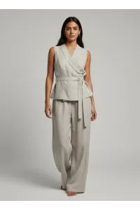 Ensemble Tailleur Femme Gilet Cache-Cœur & Pantalon Large | Mode Tunisie