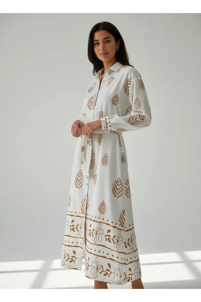 Robe Longue Chemise Femme à Imprimés Végétaux | Mode Tunisie