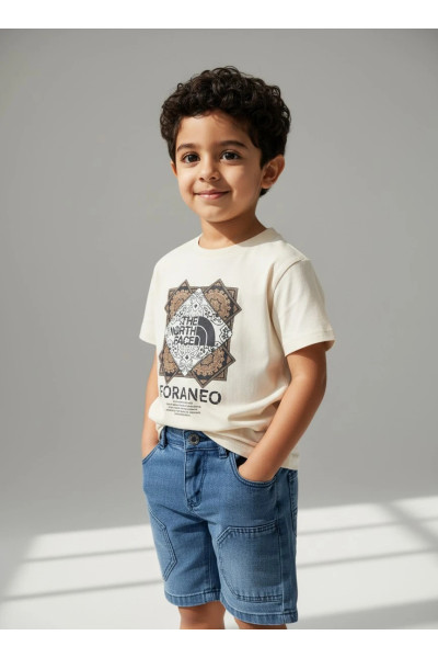 Ensemble Garçon T-shirt Graphique & Bermuda en Jean | Mode Tunisie
