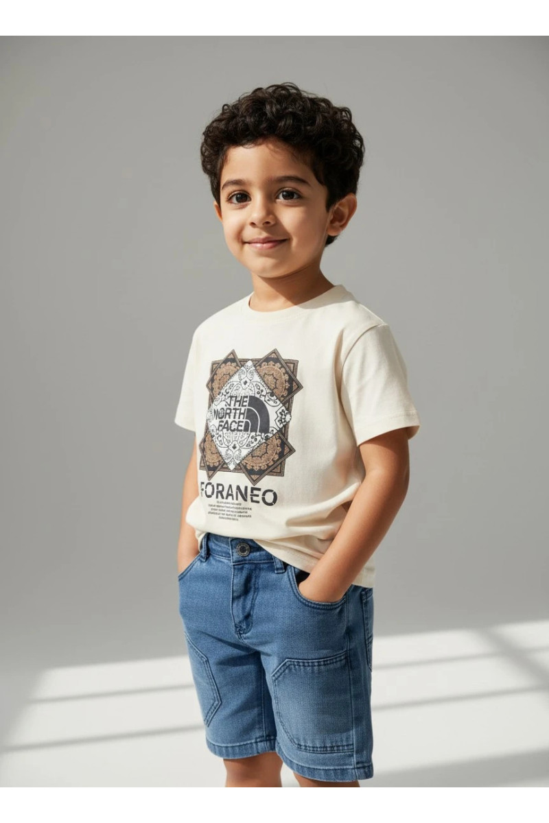 Ensemble Garçon T-shirt Graphique & Bermuda en Jean | Mode Tunisie