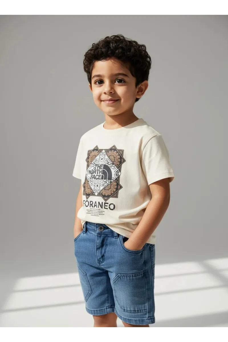 Ensemble Garçon T-shirt Graphique & Bermuda en Jean | Mode Tunisie