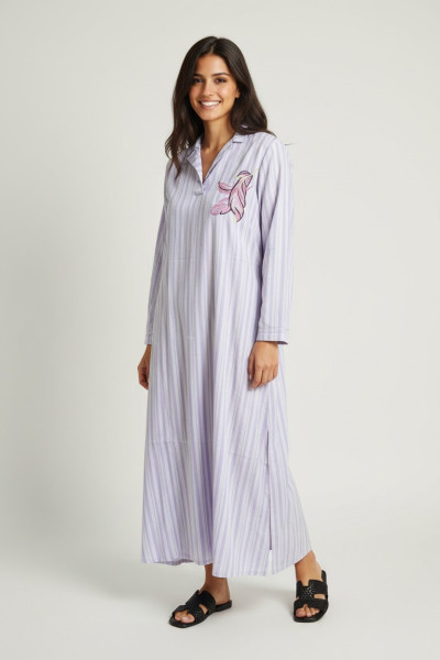 Jebba Femme Rayée Motif Plumes - Élégance & Style Moderne | Tunisie