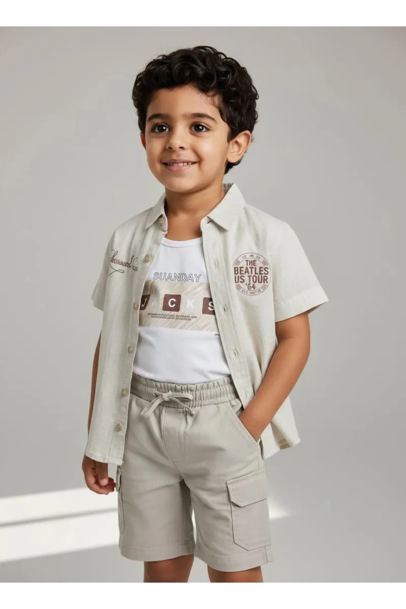 Ensemble Kamraya 3 Pièces Garçon - Chemisette, Débardeur & Short | Mode Tunisie
