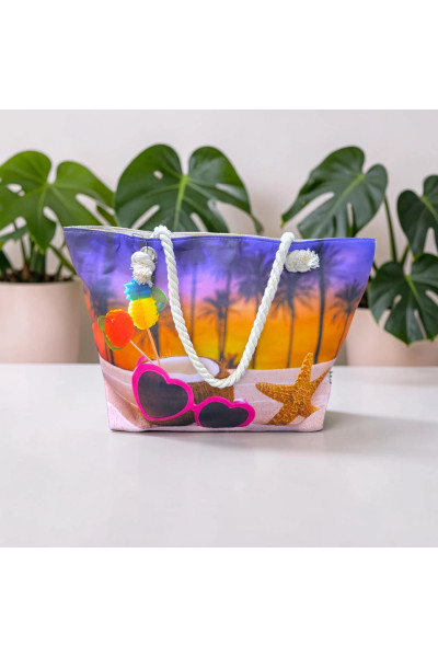 Grand Sac de Plage Cabas Femme à Imprimé Tropical | Mode Tunisie