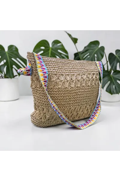 Sac Bandoulière en Paille Tressée & Sangle Ethnique | Mode Tunisie