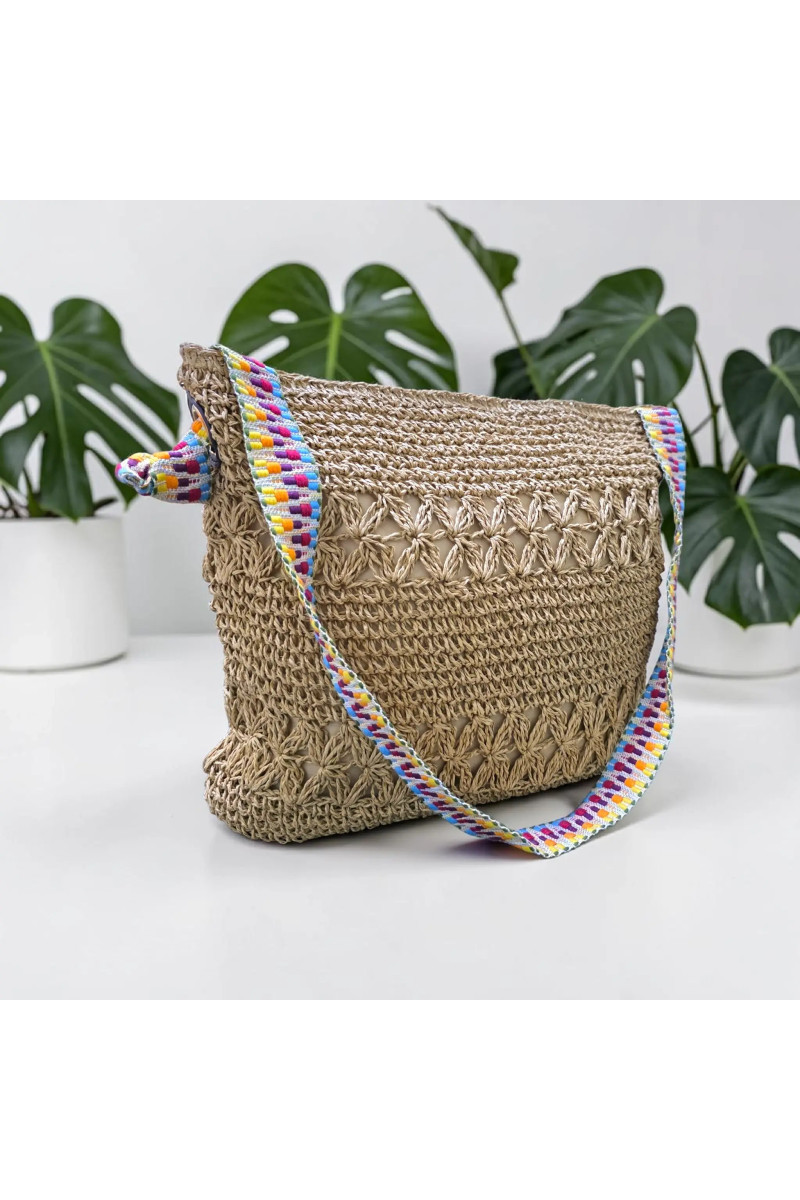 Sac Bandoulière en Paille Tressée & Sangle Ethnique | Mode Tunisie