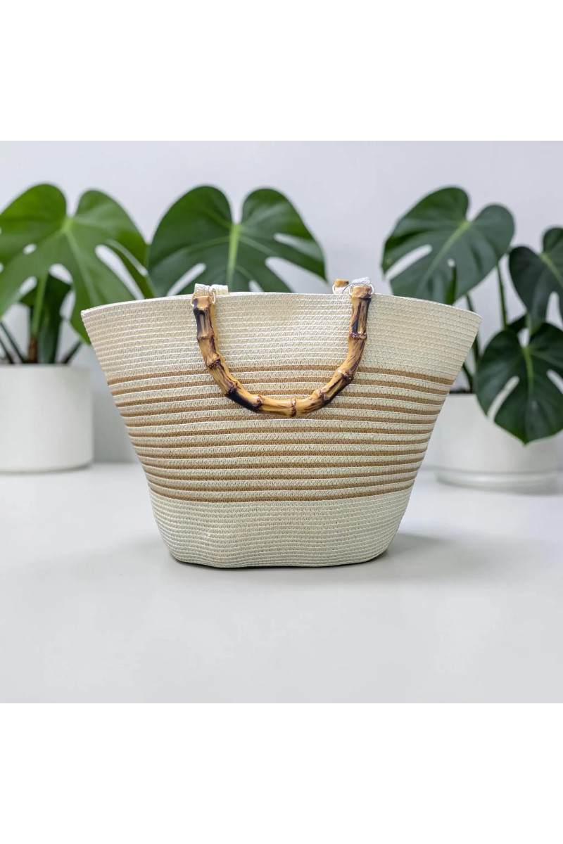 Sac Cabas Tressé Femme avec Anses Style Bambou | Mode Tunisie