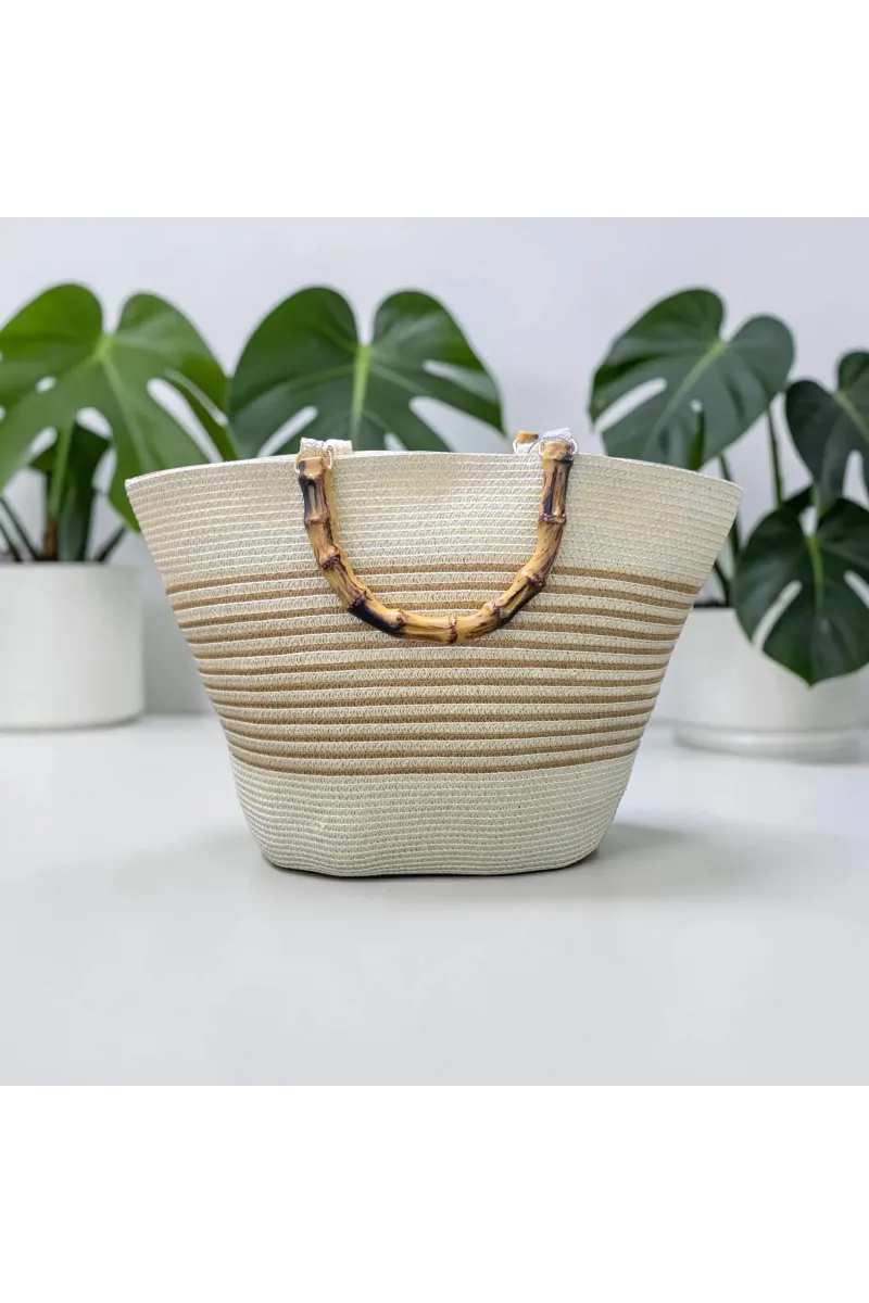 Sac Cabas Tressé Femme avec Anses Style Bambou | Mode Tunisie