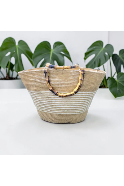 Sac Cabas Tressé Femme avec Anses Style Bambou | Mode Tunisie