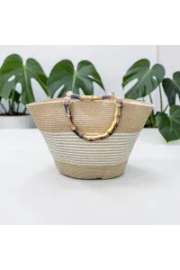 Sac Cabas Tressé Femme avec Anses Style Bambou | Mode Tunisie