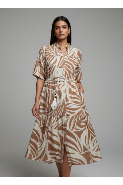 Robe Longue Boutonnée à Imprimé Feuillage & Ceinture Corde | Mode Tunisie