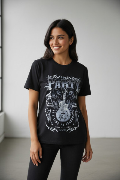 T-shirt Femme Rock Party & Guitare Électrique | Style Tendance Tunisie