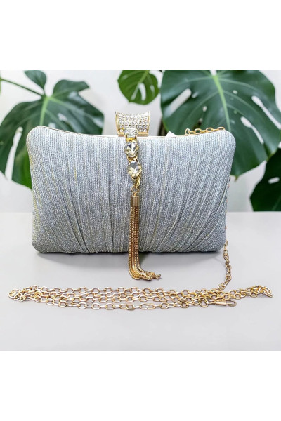 Sac Pochette de Soirée Scintillant à Strass & Chaîne | Mode Tunisie
