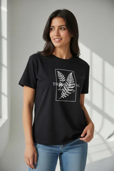 T-shirt Femme Motif Feuille & Message Printemps | Style Tendance Tunisie