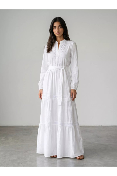 Robe Longue Bohème à Volants & Détails Dentelle | Mode Tunisie