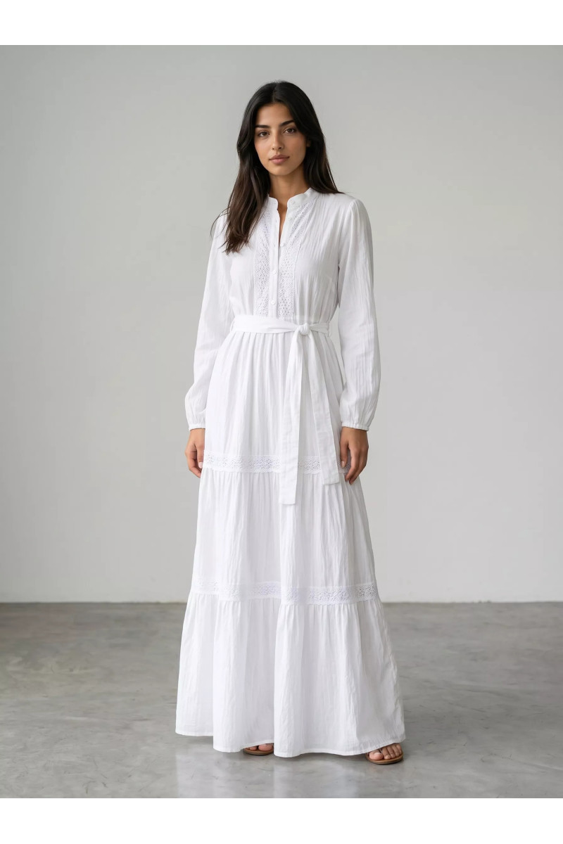 Robe Longue Bohème à Volants & Détails Dentelle | Mode Tunisie