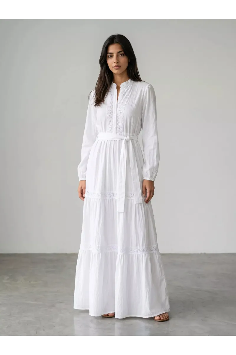 Robe Longue Bohème à Volants & Détails Dentelle | Mode Tunisie