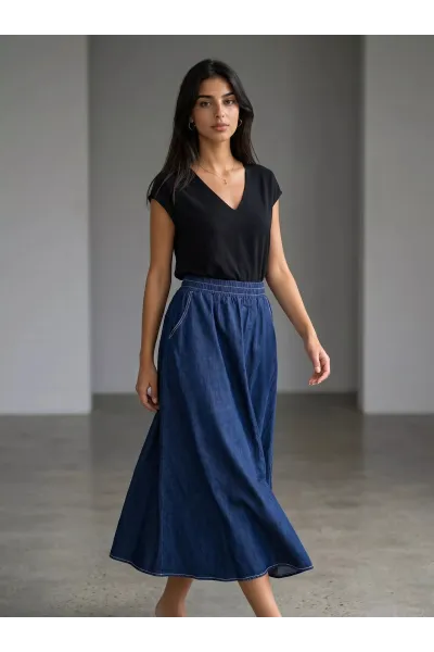 Jupe Longue en Denim Léger Femme Tunisie | Coupe Évasée Tendance