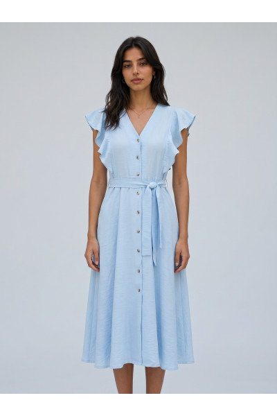 Robe Midi Fluide à Volants et Boutons pour Femme | Tunisie