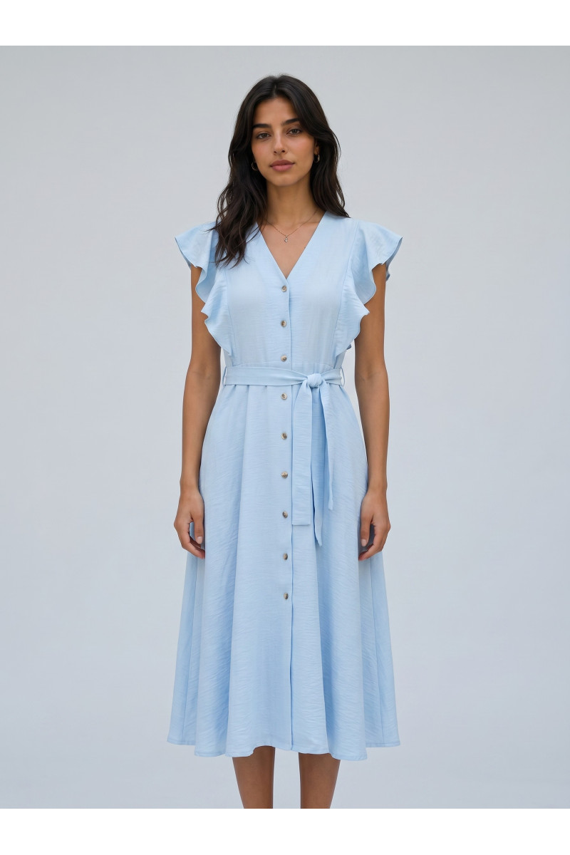 Robe Midi Fluide à Volants et Boutons pour Femme | Tunisie
