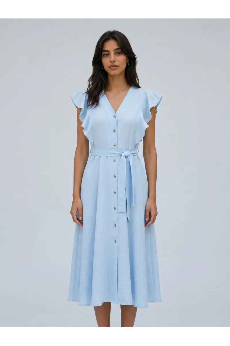 Robe Midi Fluide à Volants et Boutons pour Femme | Tunisie
