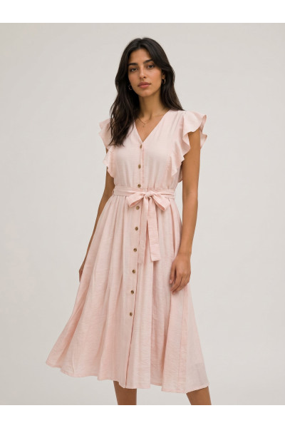 Robe Midi Fluide à Volants et Boutons pour Femme | Tunisie