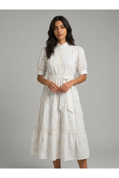 Robe Midi "Fantastic" en Broderie et Dentelle | Mode Tunisie