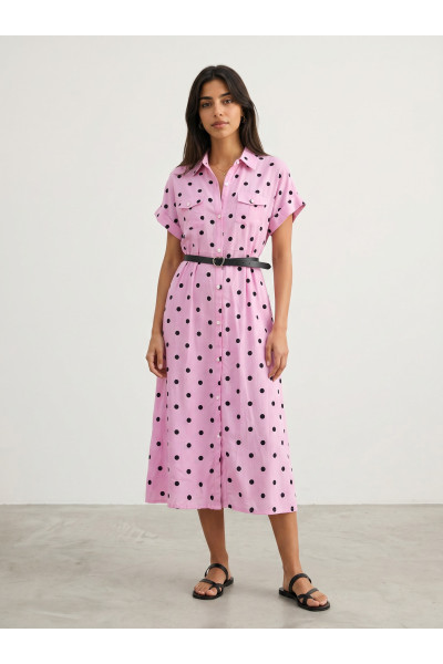 Robe Chemise Midi à Pois avec Ceinture pour Femme | Tunisie