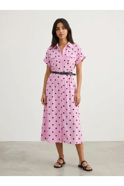 Robe Chemise Midi à Pois avec Ceinture pour Femme | Tunisie