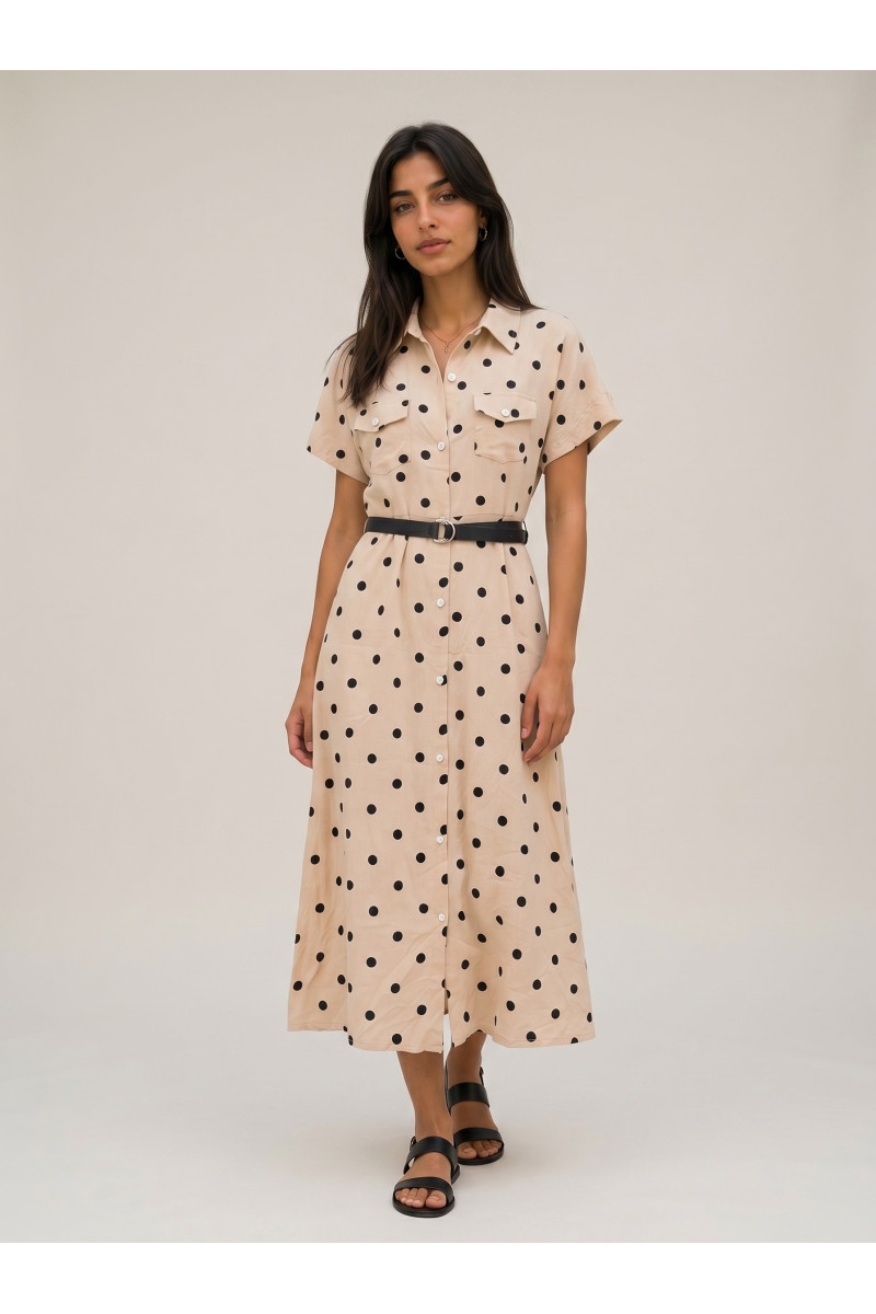 Robe Chemise Midi à Pois avec Ceinture pour Femme | Tunisie