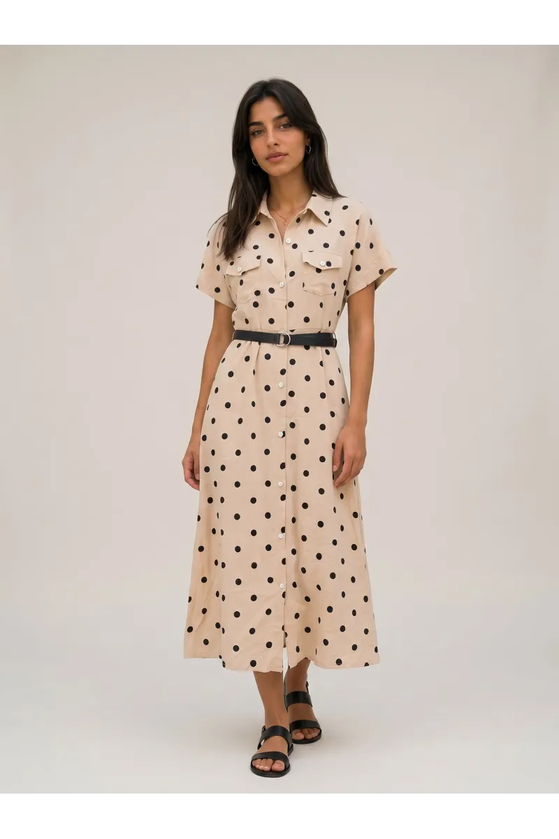 Robe Chemise Midi à Pois avec Ceinture pour Femme | Tunisie