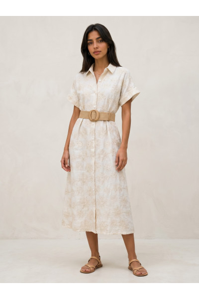 Robe Chemise Midi Fleurie avec Ceinture Tressée | Tunisie