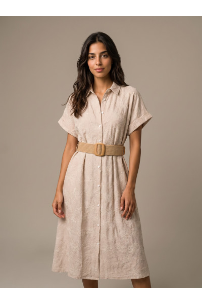 Robe Chemise Midi Fleurie avec Ceinture Tressée | Tunisie