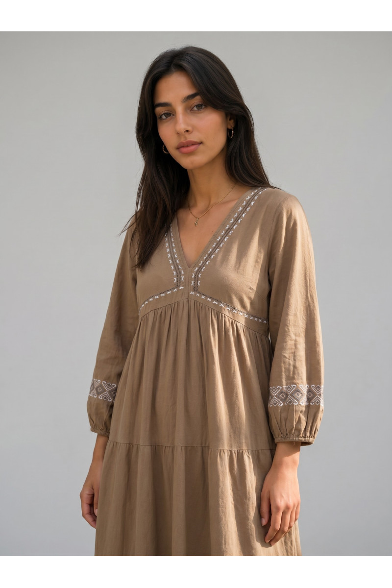 Robe Midi Fluide Brodée à Volants pour Femme | Tunisie
