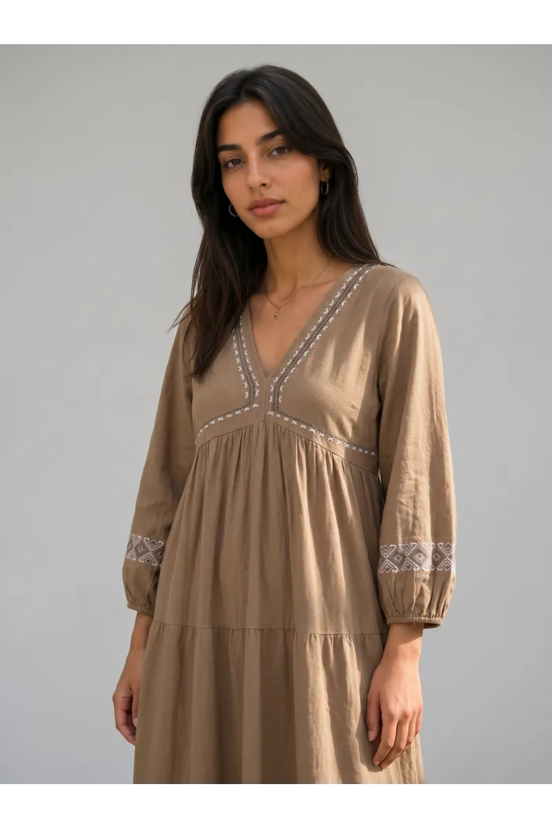 Robe Midi Fluide Brodée à Volants pour Femme | Tunisie