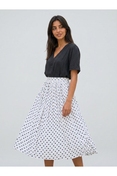 Jupe Midi Fluide à Pois pour Femme avec Taille Élastique | Tunisie