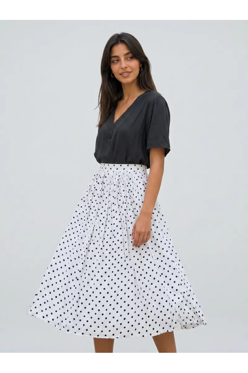 Jupe Midi Fluide à Pois pour Femme avec Taille Élastique | Tunisie