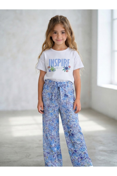 Ensemble Fillette T-shirt "INSPIRE" et Pantalon Large Fleuri | Tunisie
