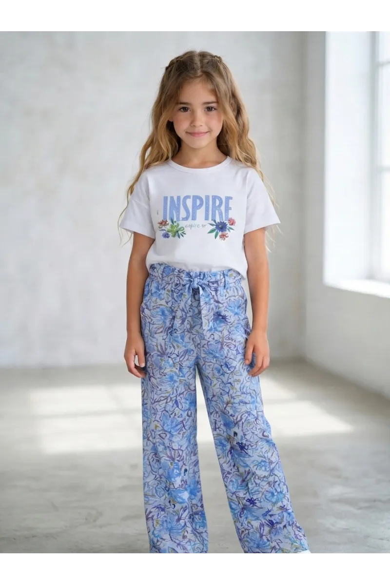 Ensemble Fillette T-shirt "INSPIRE" et Pantalon Large Fleuri | Tunisie