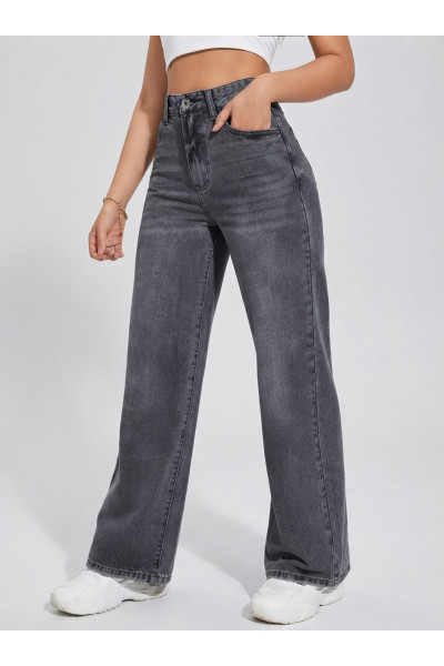 Pantalon Jean Coupe Large Wide-Leg Effet Délavé Femme | Tunisie