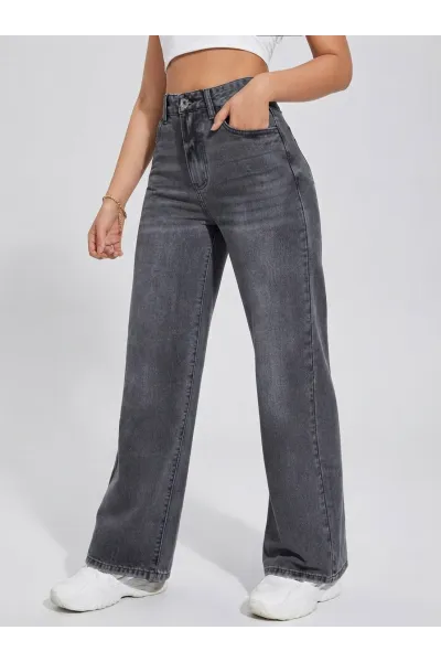 Pantalon Jean Coupe Large Wide-Leg Effet Délavé Femme | Tunisie